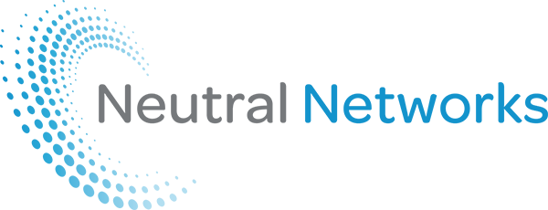 Neutral Networks Logo - Blue dotted swoosh with gray and blue sans-serif type to right